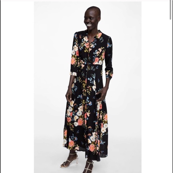 Zara Maxi Floral Shirt Dress - Picture 2 of 3